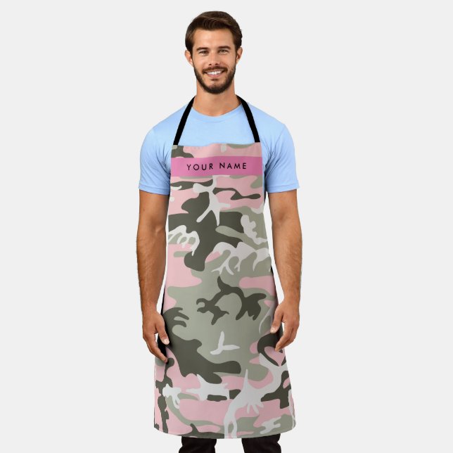 Pink and Green Camouflage Your name Personalise Apron (Worn)