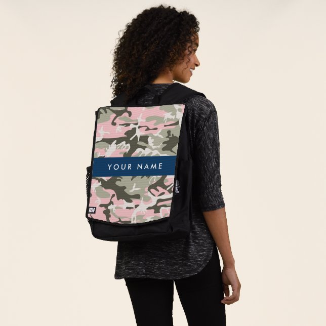 Pink and Green Camouflage Your name Personalise Backpack (Worn)