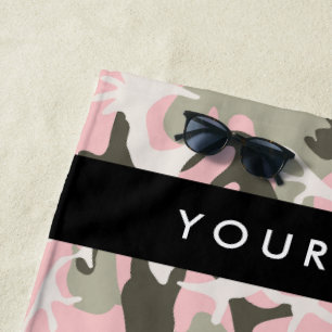 Pink and Green Camouflage Your name Personalise Beach Towel