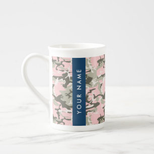 Pink and Green Camouflage Your name Personalise Bone China Mug