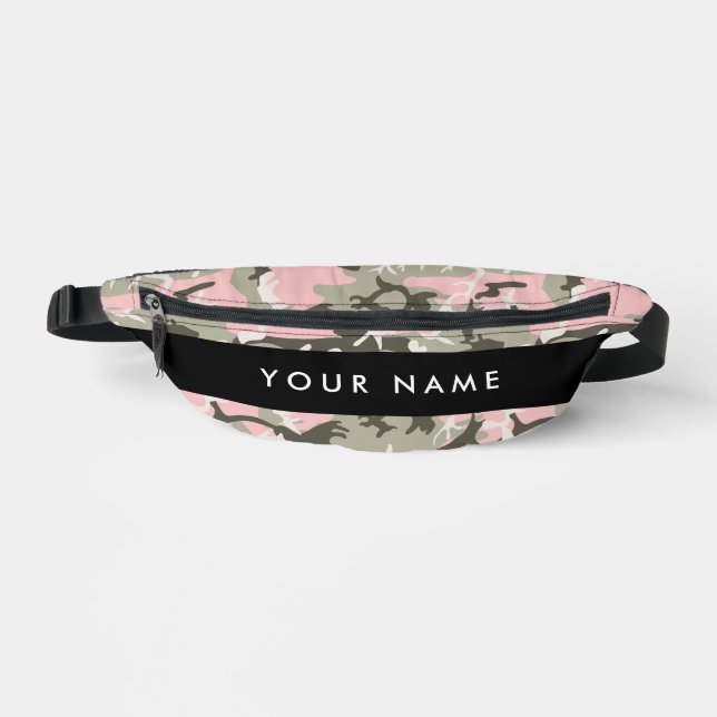 Pink and Green Camouflage Your name Personalise Bum Bags (Front)