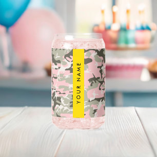 Pink and Green Camouflage Your name Personalise Can Glass