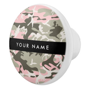 Pink and Green Camouflage Your name Personalise Ceramic Knob