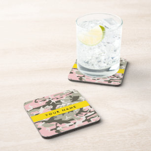 Pink and Green Camouflage Your name Personalise Coaster