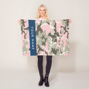 Pink and Green Camouflage Your name Personalise Fleece Blanket