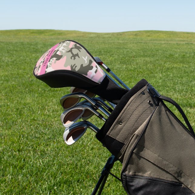 Pink and Green Camouflage Your name Personalise Golf Head Cover (In Situ)