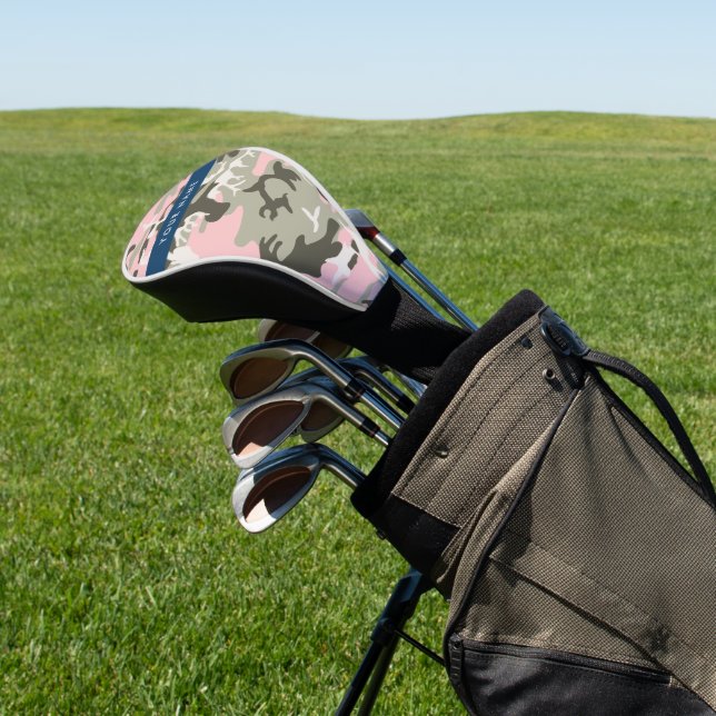 Pink and Green Camouflage Your name Personalise Golf Head Cover (In Situ)