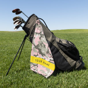 Pink and Green Camouflage Your name Personalise Golf Towel