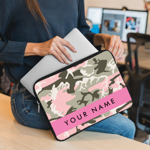 Pink and Green Camouflage Your name Personalise Laptop Sleeve