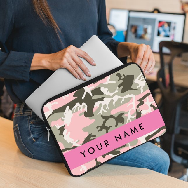 Pink and Green Camouflage Your name Personalise Laptop Sleeve (Creator Uploaded)