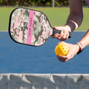 Pink and Green Camouflage Your name Personalise Pickleball Paddle