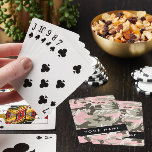 Pink and Green Camouflage Your name Personalise Playing Cards