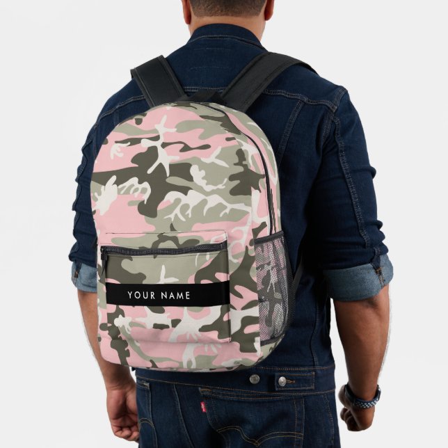 Pink and Green Camouflage Your name Personalise Printed Backpack (Insitu (Model))