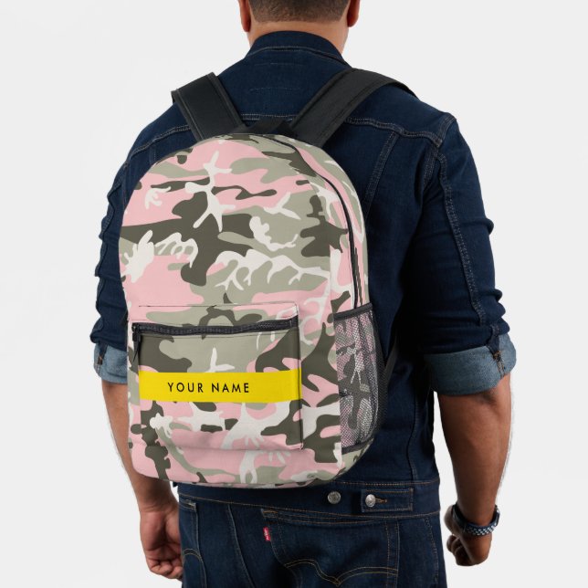 Pink and Green Camouflage Your name Personalise Printed Backpack (Insitu (Model))