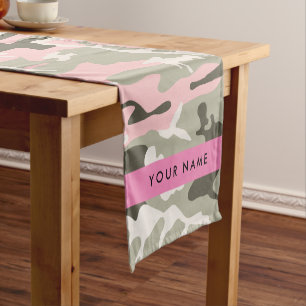 Pink and Green Camouflage Your name Personalise Short Table Runner