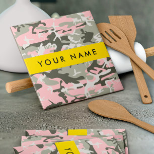 Pink and Green Camouflage Your name Personalise Tile