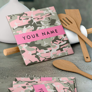 Pink and Green Camouflage Your name Personalise Tile