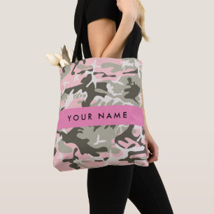 Pink and Green Camouflage Your name Personalise Tote Bag