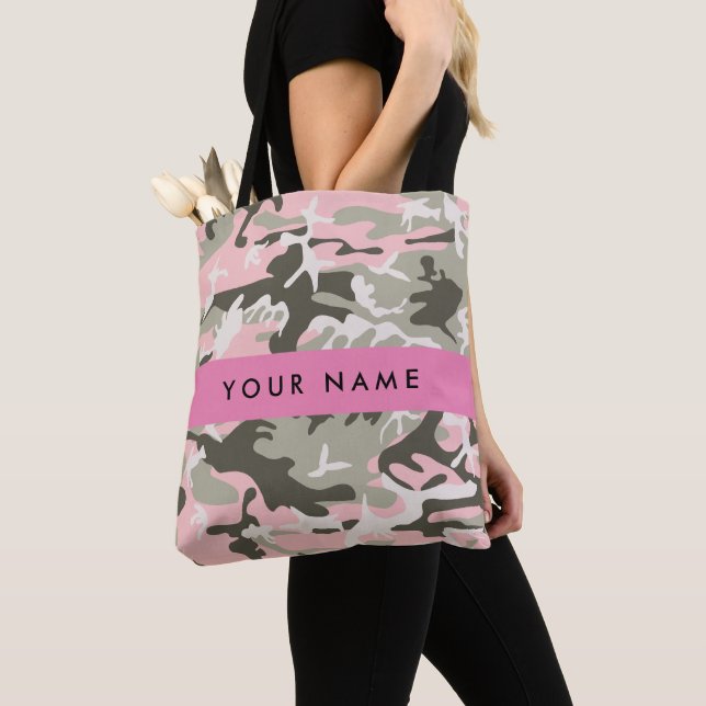 Pink and Green Camouflage Your name Personalise Tote Bag (Close Up)