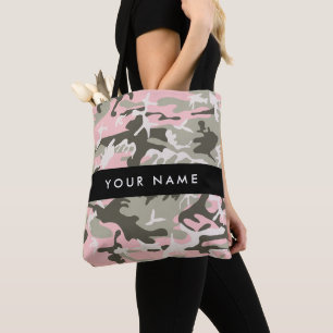Pink and Green Camouflage Your name Personalise Tote Bag