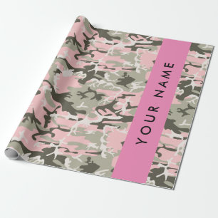 Pink and Green Camouflage Your name Personalise Wrapping Paper