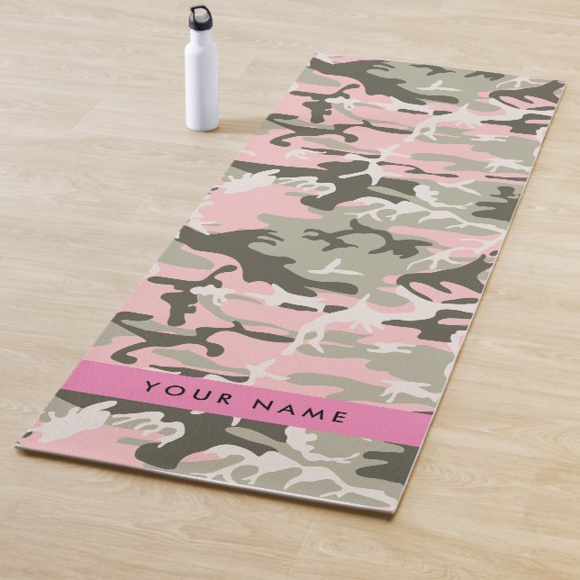 Pink and Green Camouflage Your name Personalise Yoga Mat (In Situ)
