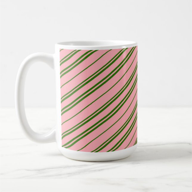 Pink and Green Candy Cane Stripes  Coffee Mug (Left)
