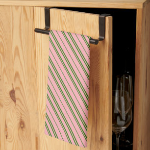 Pink and Green Candy Cane Stripes Tea Towel