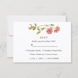 Pink and green carnation watercolor wedding RSVP card