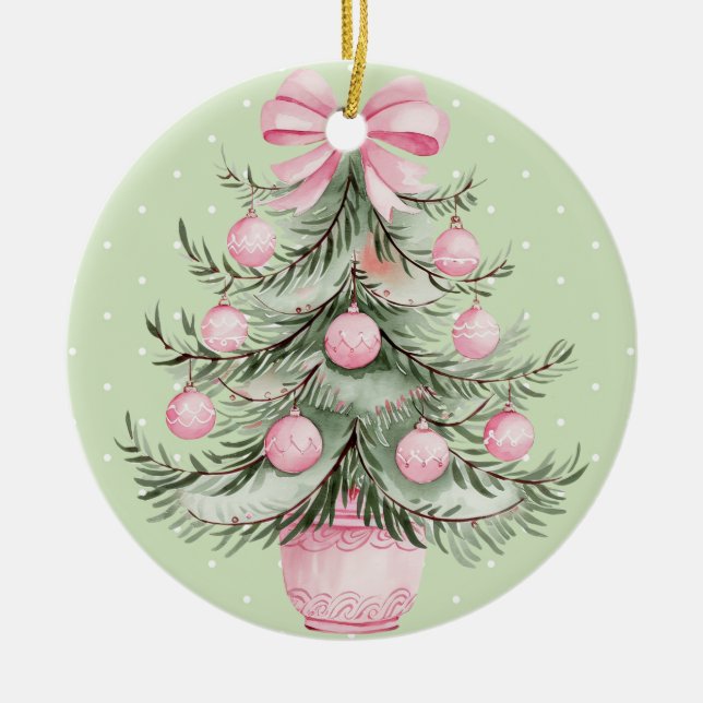 Pink and Green Ceramic Tree Decoration (Front)