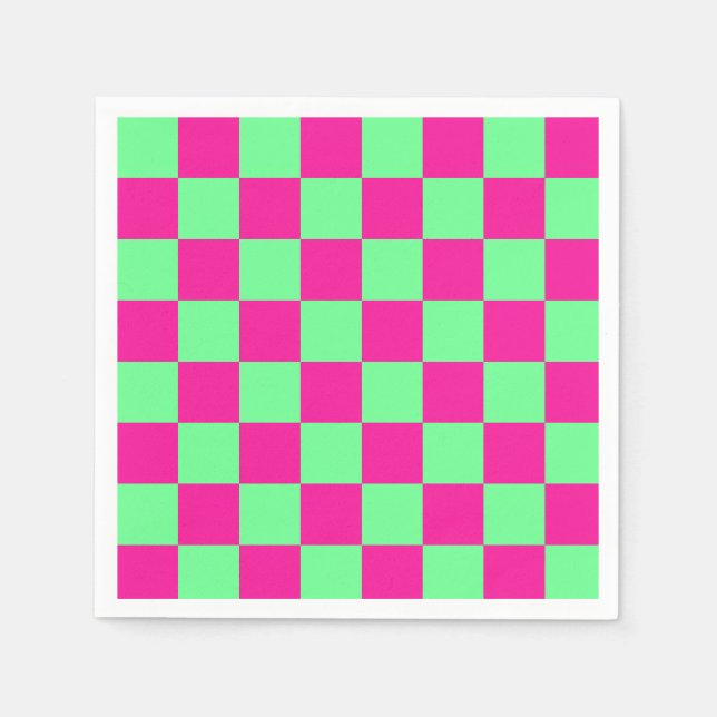 Pink and Green Chequered Print Napkin (Front)