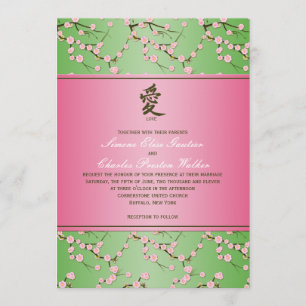 Pink and Green Cherry Blossoms Wedding Invitation