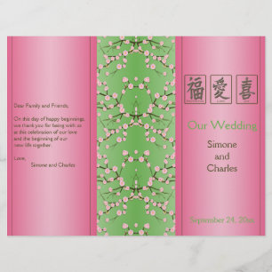 Pink and Green Cherry Blossoms Wedding Program