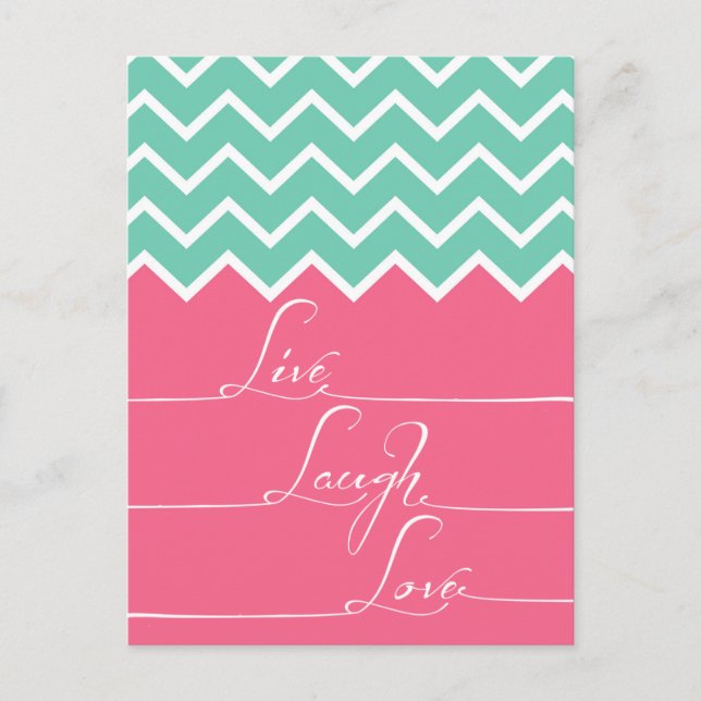 Pink and green chevron/live,laught,love postcard (Front)