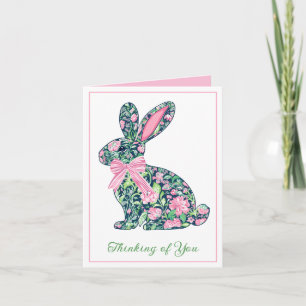 Pink and Green Chinoiserie Bunny With Bow Note Card