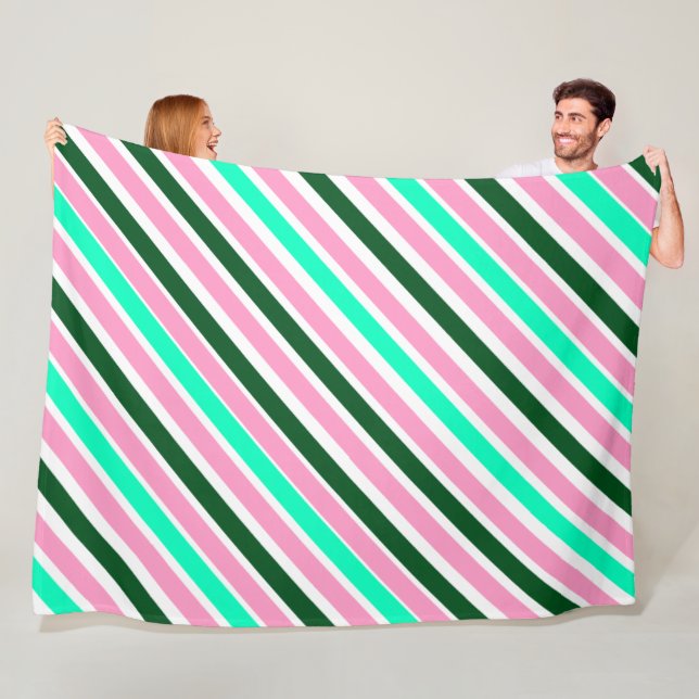 Pink and Green Christmas Candy Stripes  Fleece Blanket (In Situ)