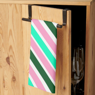 Pink and Green Christmas Candy Stripes  Tea Towel