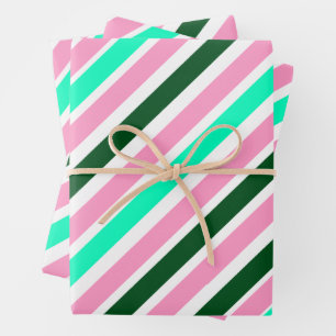 Pink and Green Christmas Candy Stripes Wrapping Paper Sheet