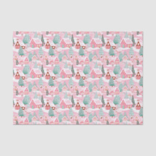 Pink and Green Christmas Gingerbread Town Tissue Paper