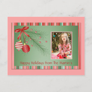 Pink and Green Christmas Photo Postcard
