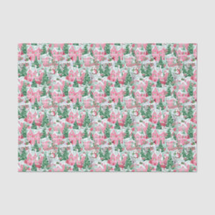 Pink and Green Christmas Snowman Village Tissue Paper