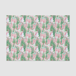 Pink and Green Christmas Snowman Village Tissue Paper
