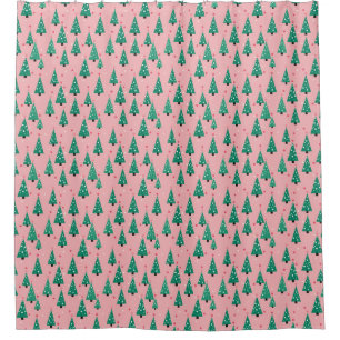 Pink and Green Christmas Tree Shower Curtain