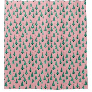 Pink and Green Christmas Tree Shower Curtain