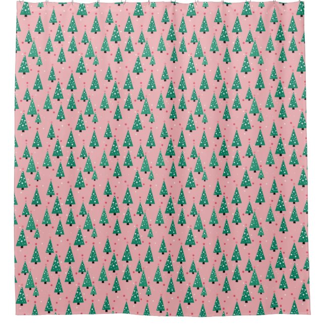 Pink and Green Christmas Tree Shower Curtain (Front)