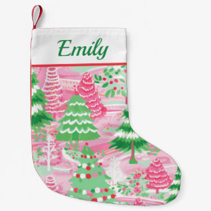Pink and Green Christmas Tree Small Christmas Stocking