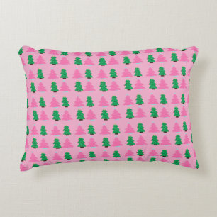 Pink and Green Christmas Trees Accent Pillow