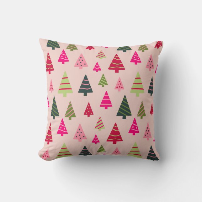 Pink and Green Christmas Trees Cushion (Front)