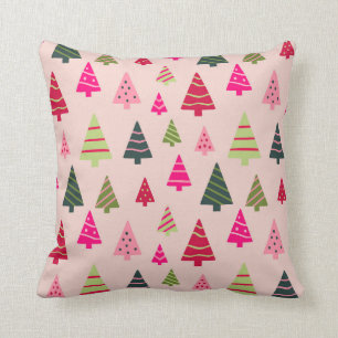 Pink and Green Christmas Trees Cushion