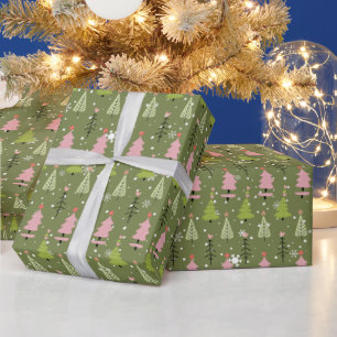 Pink and Green Christmas Trees Green Christmas Wrapping Paper